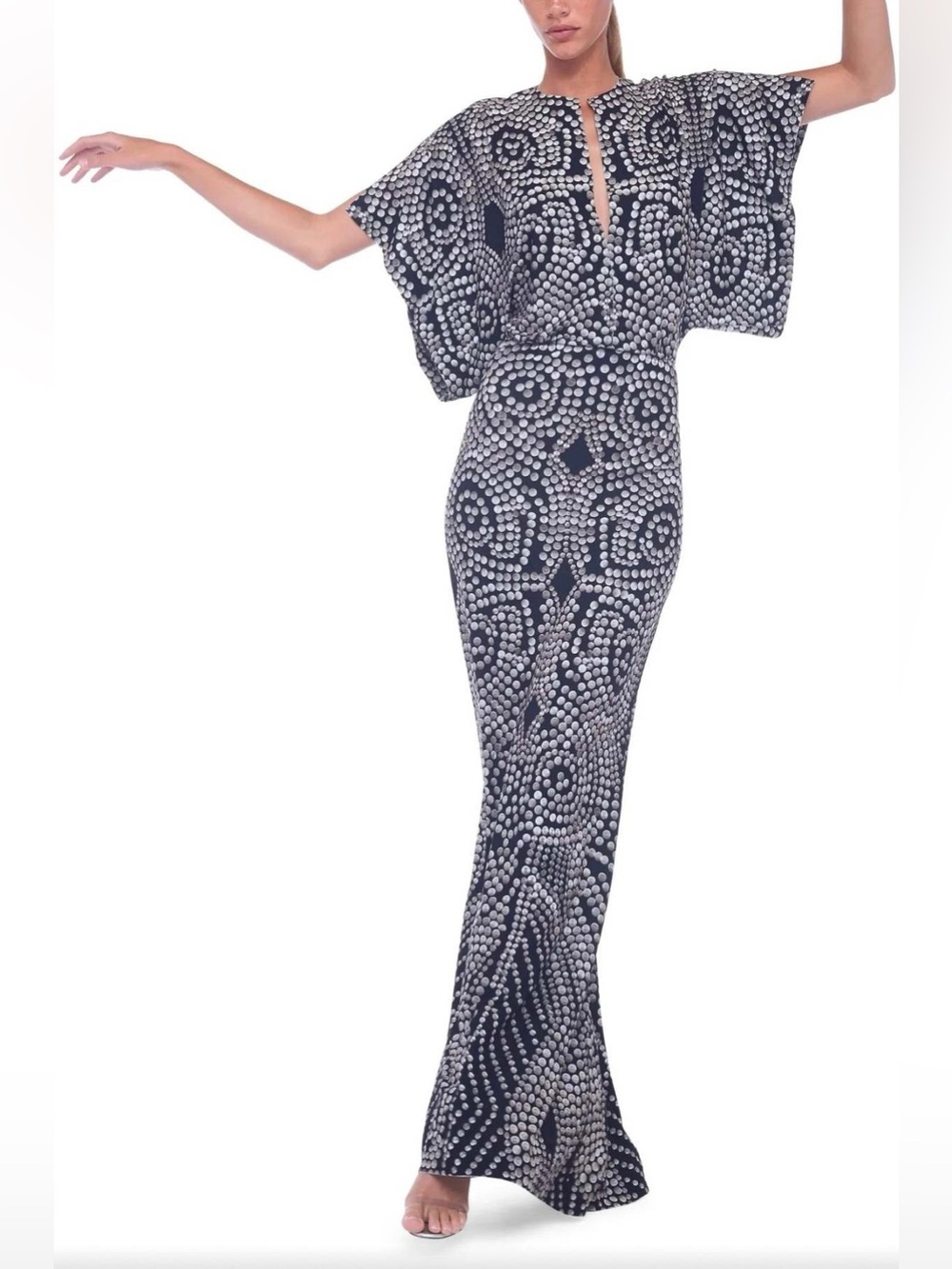 Norma Kamali Obie Stud Print Maxi Dress NWT Size XS